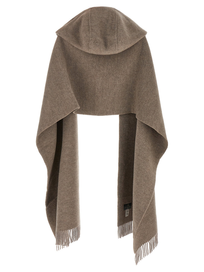 Brunello Cucinelli Hooded Wool Cashmere Scarf — Taupe And Blend Scarfs