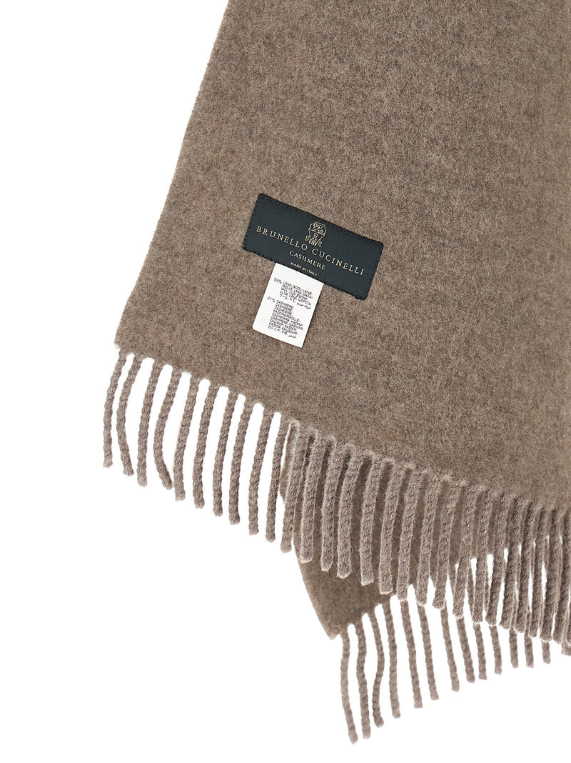 Brunello Cucinelli Hooded Wool Cashmere Scarf — Taupe And Blend Scarfs