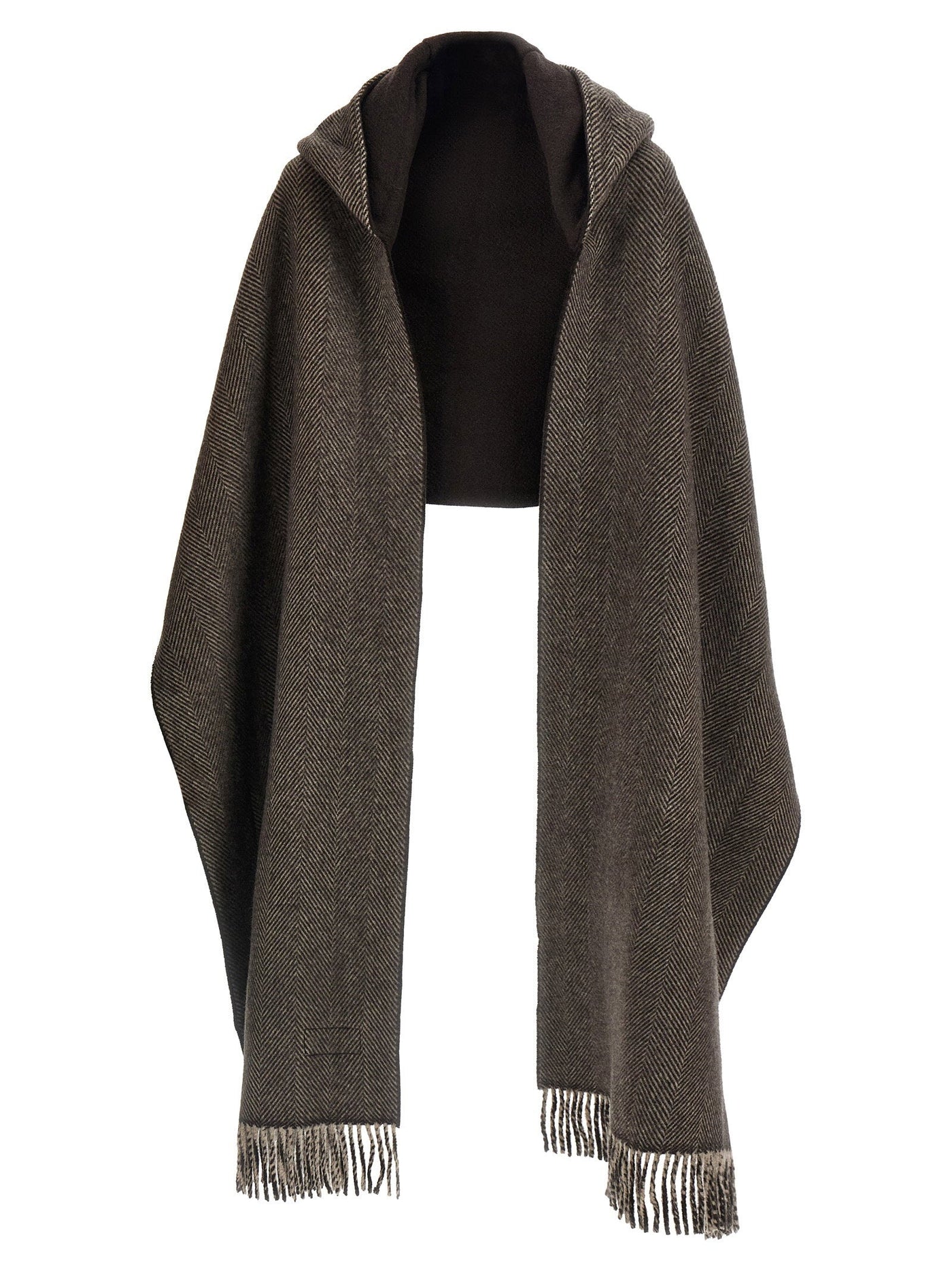 Brunello Cucinelli Reversible Hooded Cashmere Scarf — Brown Pure Scarfs