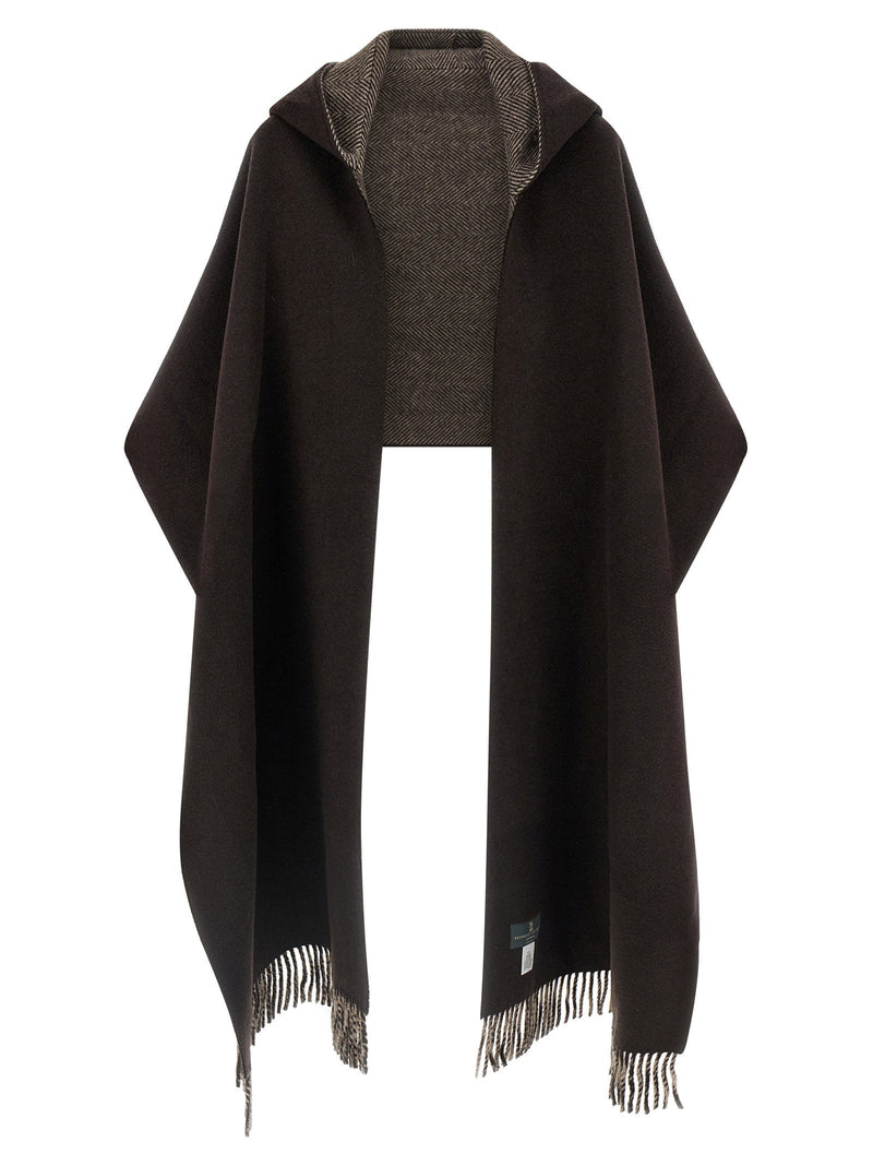 Brunello Cucinelli Reversible Hooded Cashmere Scarf — Brown Pure Scarfs