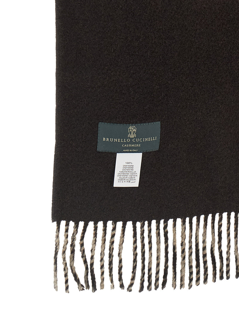 Brunello Cucinelli Reversible Hooded Cashmere Scarf — Brown Pure Scarfs