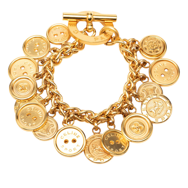 Gold Plated Sport Button Medallion Charm Bracelet