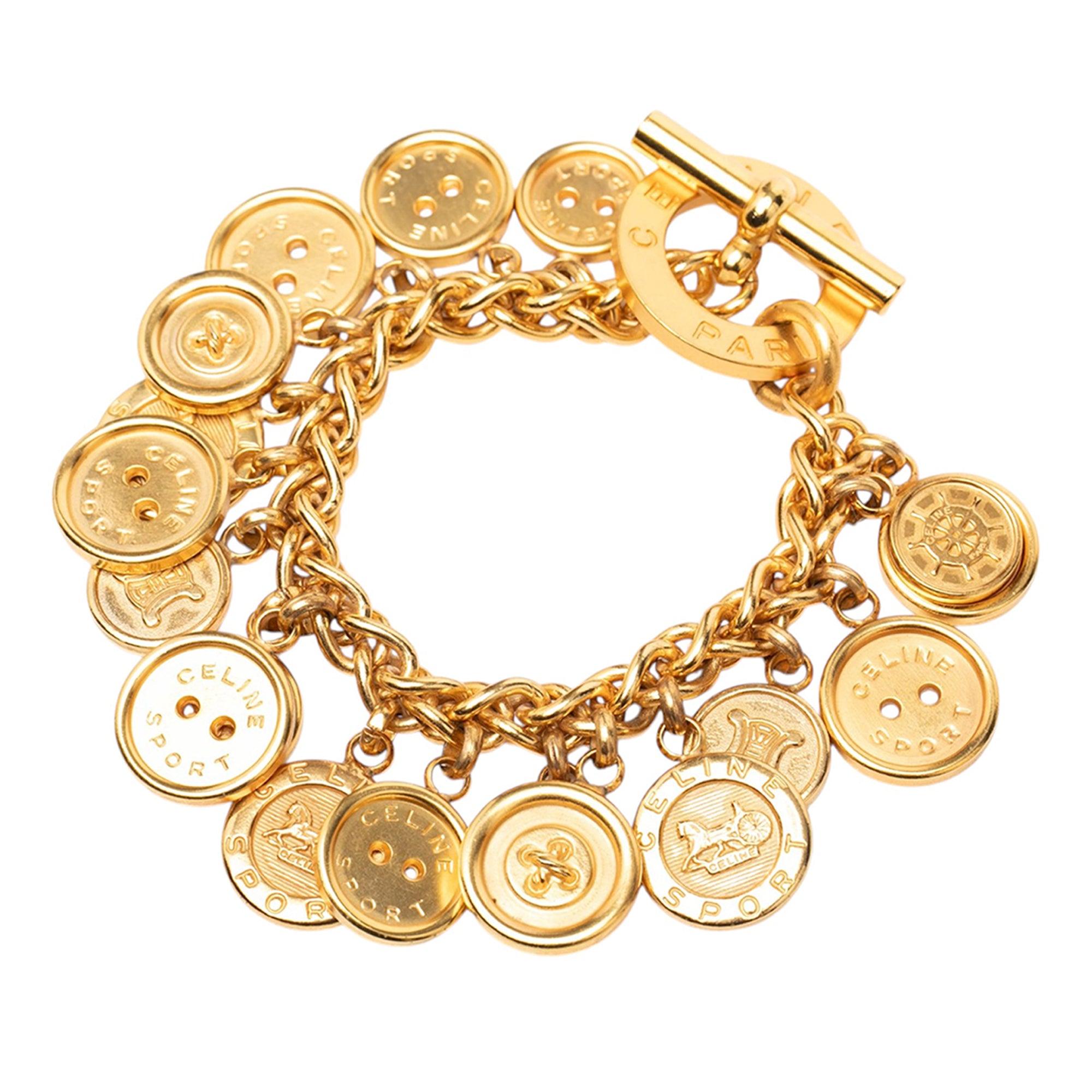 Gold Plated Sport Button Medallion Charm Bracelet - Image 2