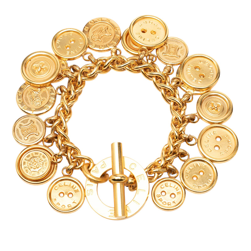 Gold Plated Sport Button Medallion Charm Bracelet - Image 3