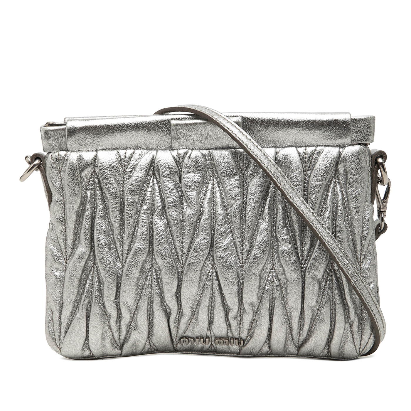 Matelasse Metallic Nappa Frame Clutch with Strap - Image 1