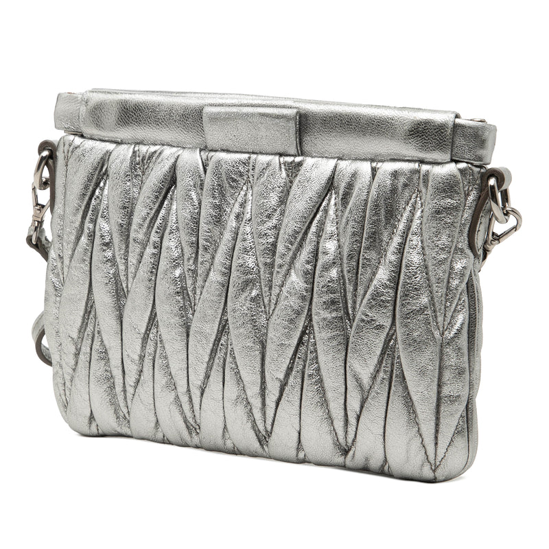 Matelasse Metallic Nappa Frame Clutch with Strap - Image 2