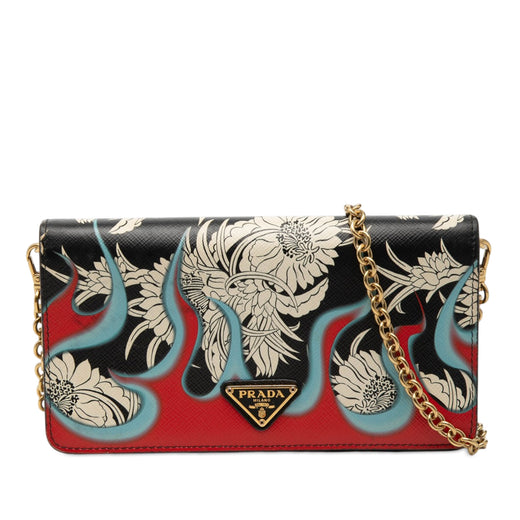 Saffiano Floral Flame Print Wallet on Chain - Image 1