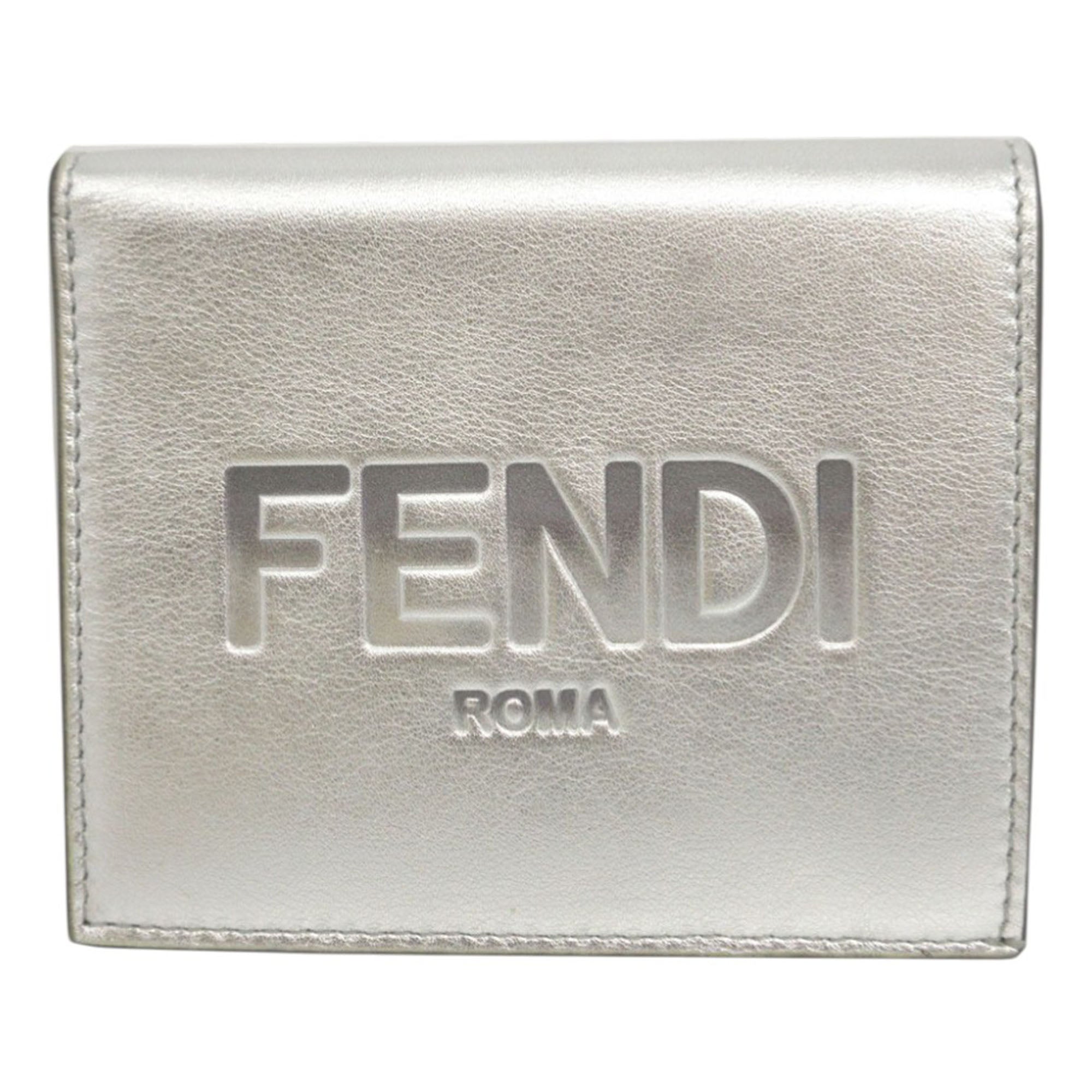 Metallic Leather Logo Bifold Compact Wallet - Image 1