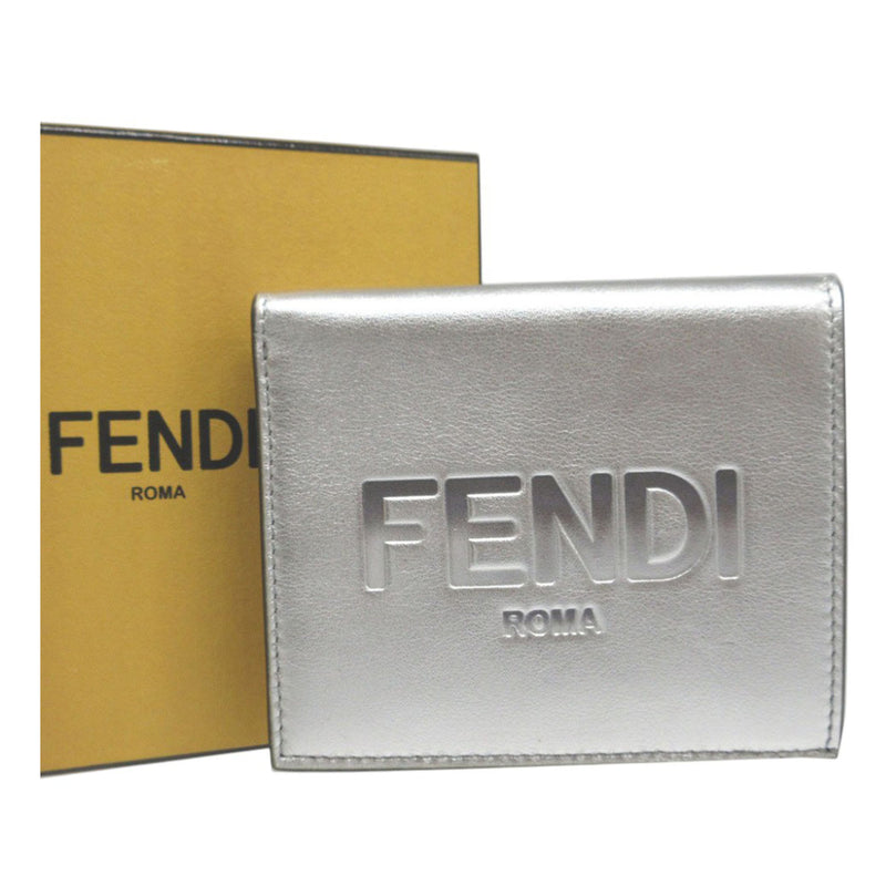 Metallic Leather Logo Bifold Compact Wallet - Image 13