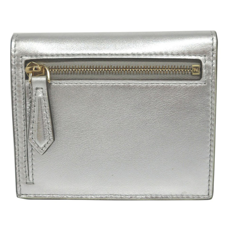 Metallic Leather Logo Bifold Compact Wallet - Image 2
