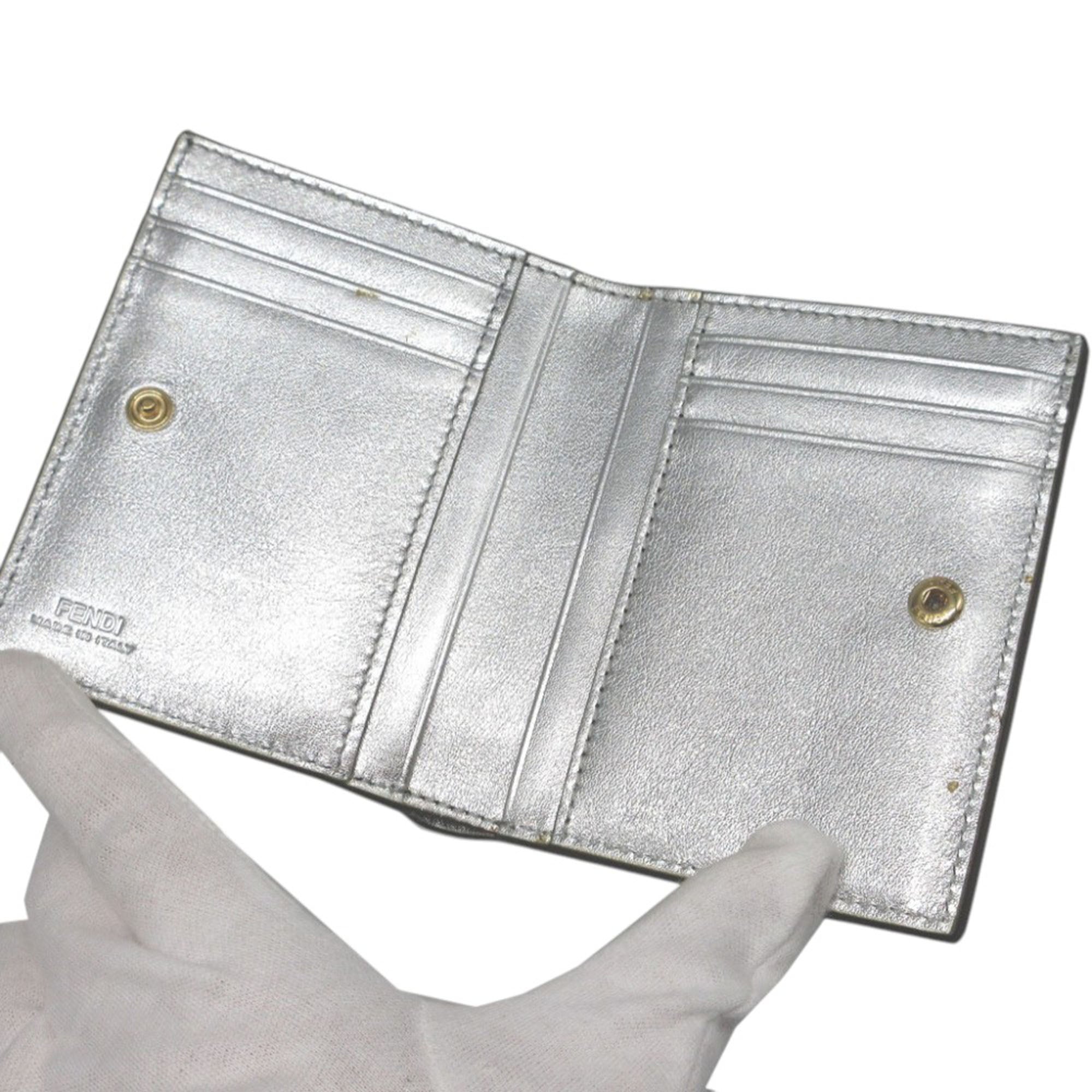 Metallic Leather Logo Bifold Compact Wallet - Image 3