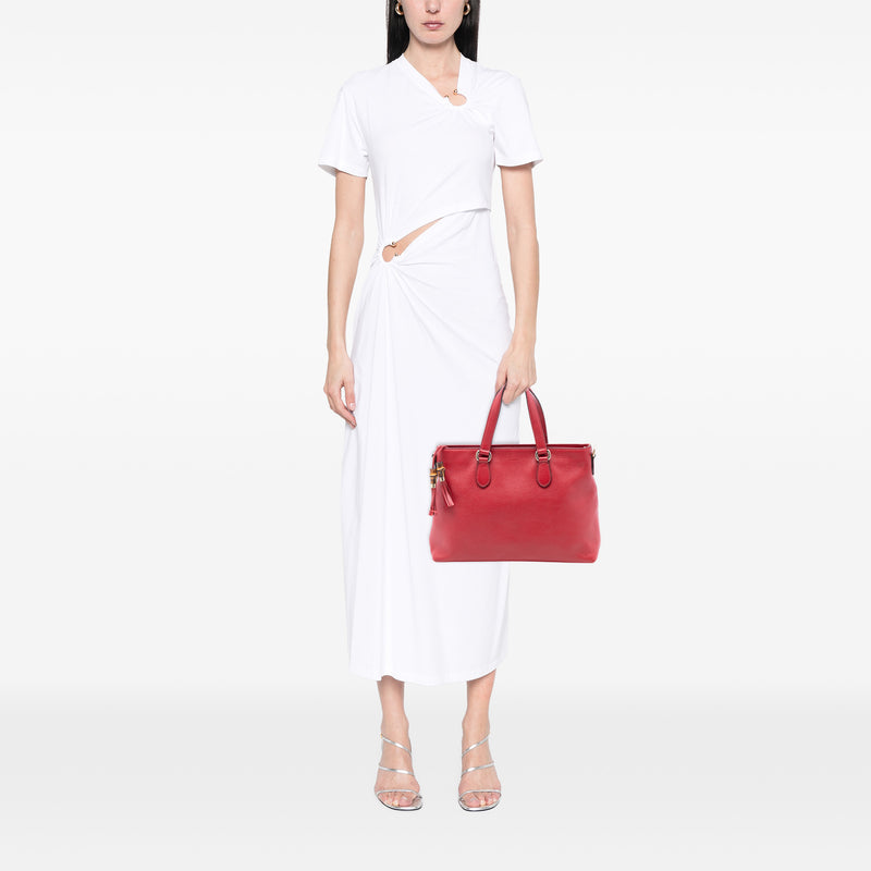 Leather Bamboo Tassel Satchel - Image 7