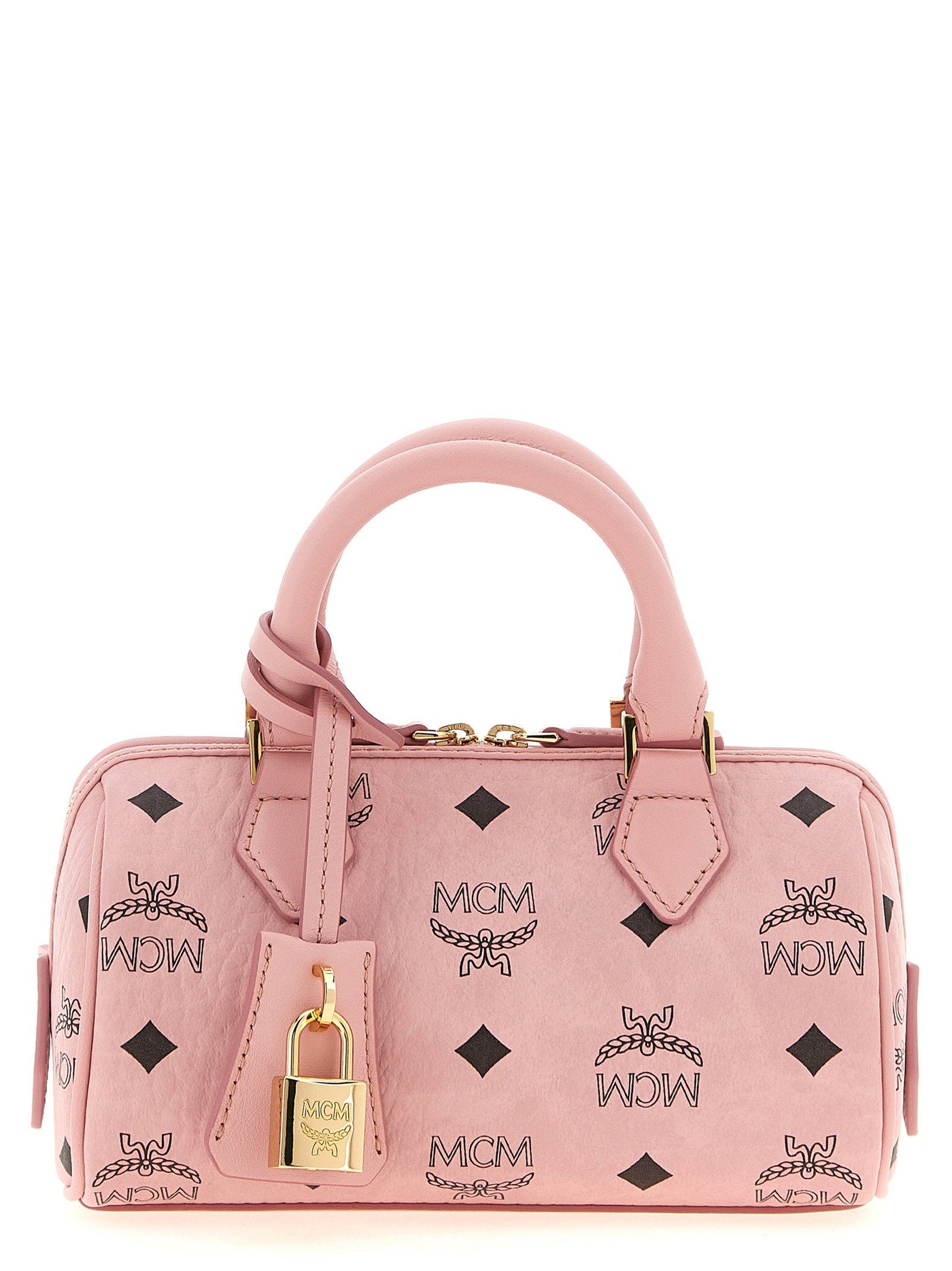Mcm Visetos Monogram Canvas Top Handle Bag — Pink