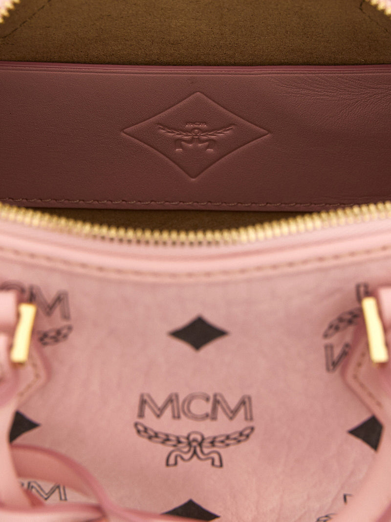 Mcm Visetos Monogram Canvas Top Handle Bag — Pink