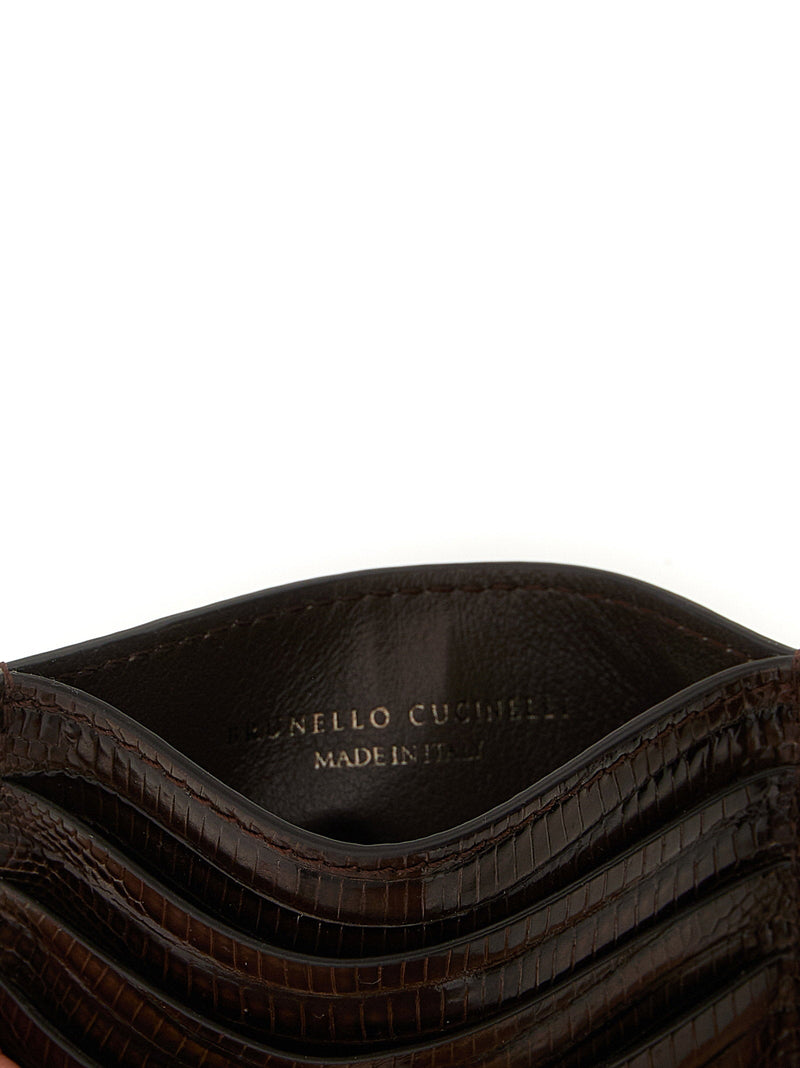 Brunello Cucinelli Argentine Tegu Leather Card Case — Brown Cases