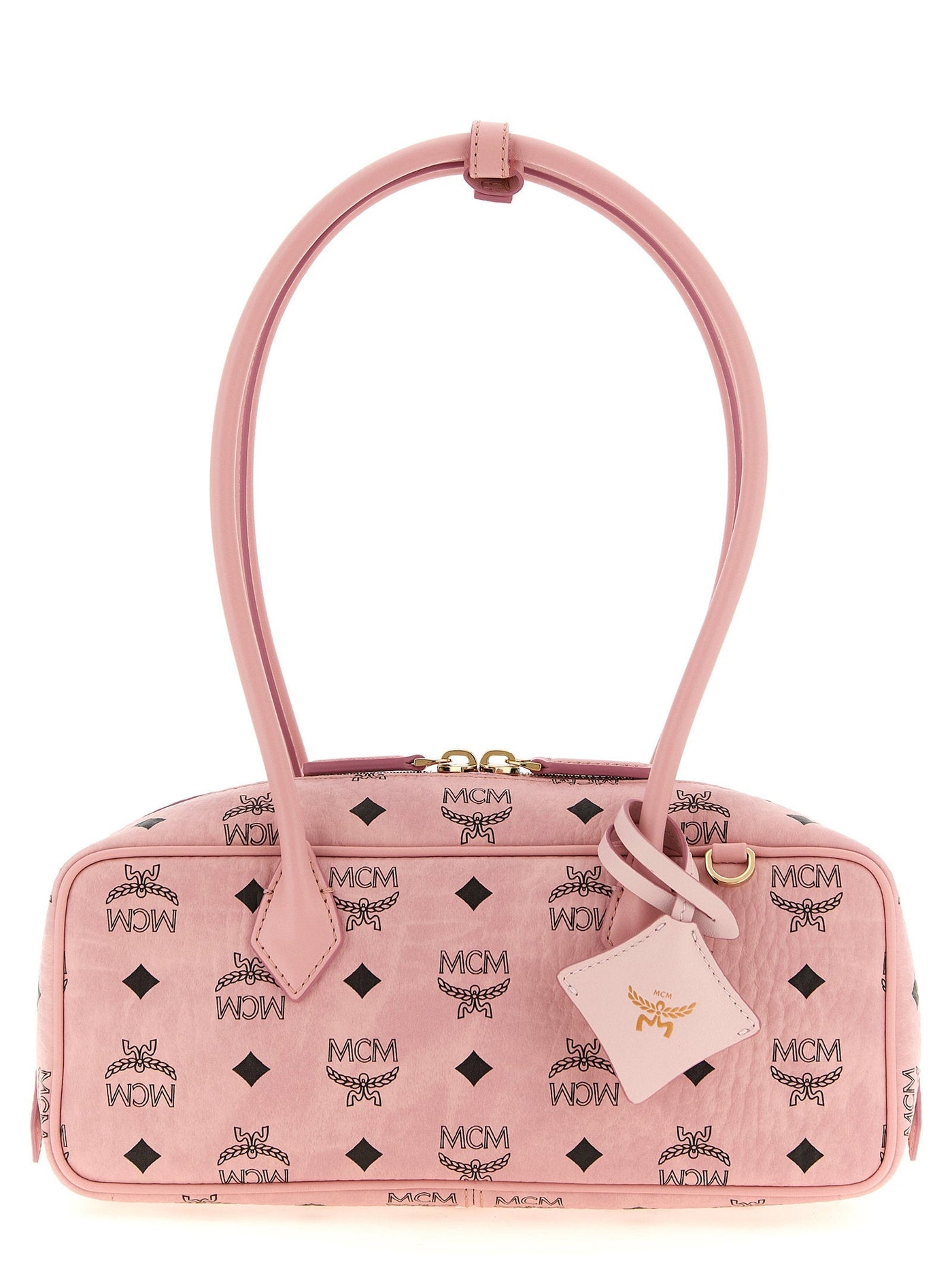 Mcm Aren East West Shoulder Bag — Pink Coated Canvas
