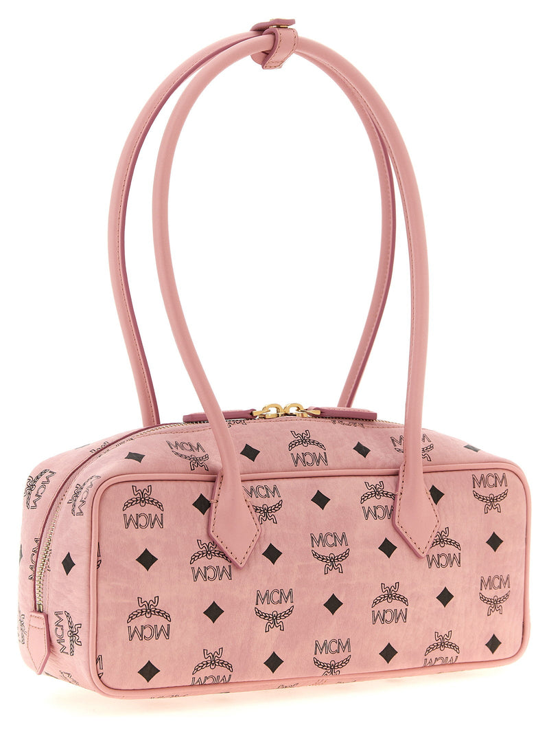 Mcm Aren East West Shoulder Bag — Pink Coated Canvas