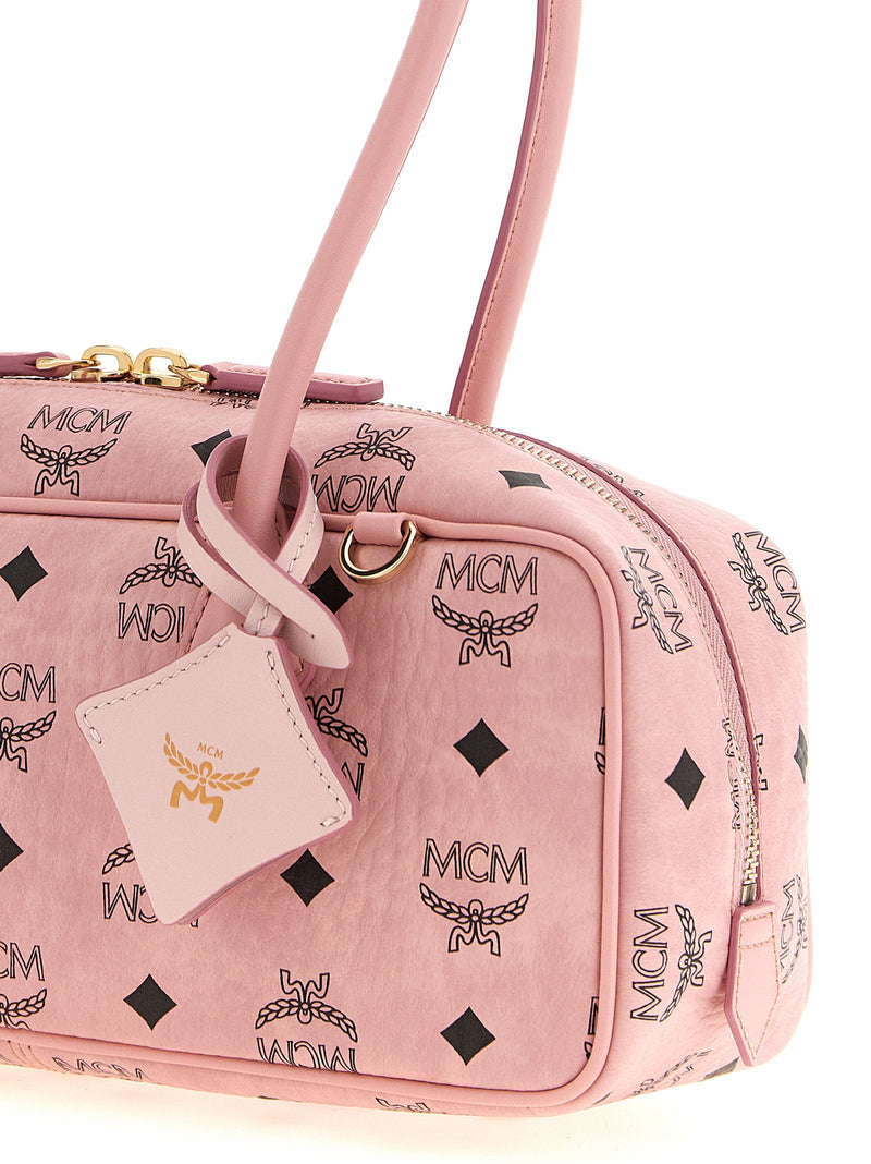 Mcm Aren East West Shoulder Bag — Pink Coated Canvas