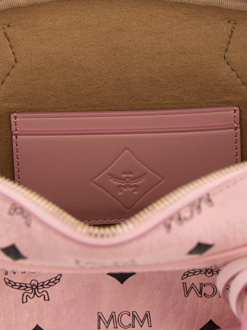 Mcm Aren East West Shoulder Bag — Pink Coated Canvas