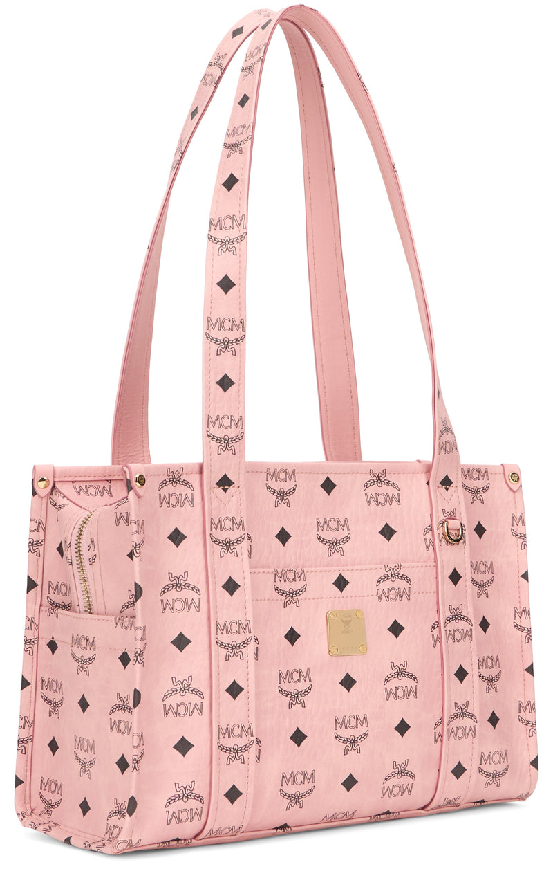 Mcm Logo-Embellished Tote Bag — Pink Polyurethane