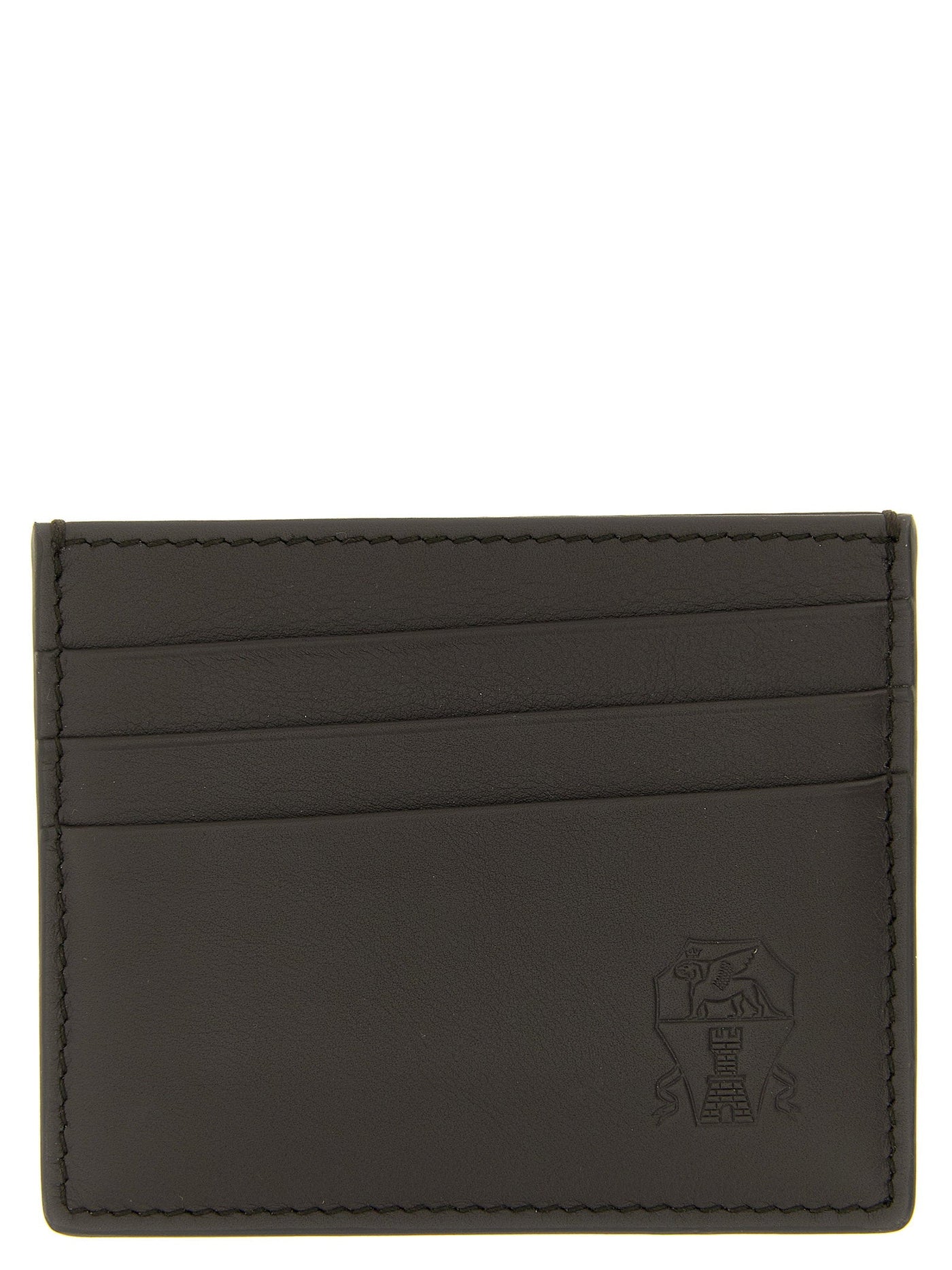 Brunello Cucinelli Embossed Logo Leather Card Case — Black Cases