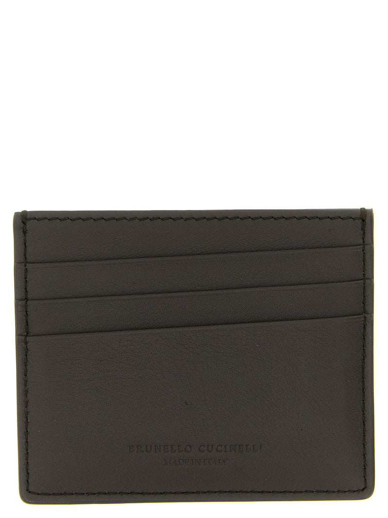 Brunello Cucinelli Embossed Logo Leather Card Case — Black Cases