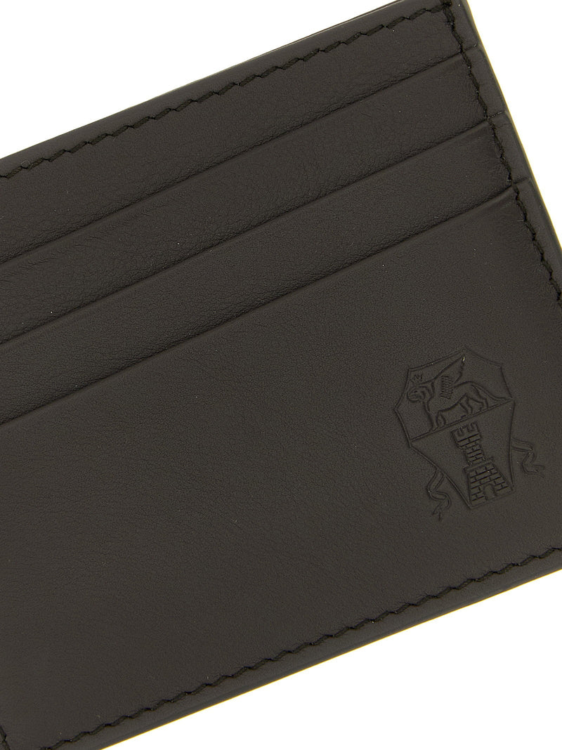 Brunello Cucinelli Embossed Logo Leather Card Case — Black Cases