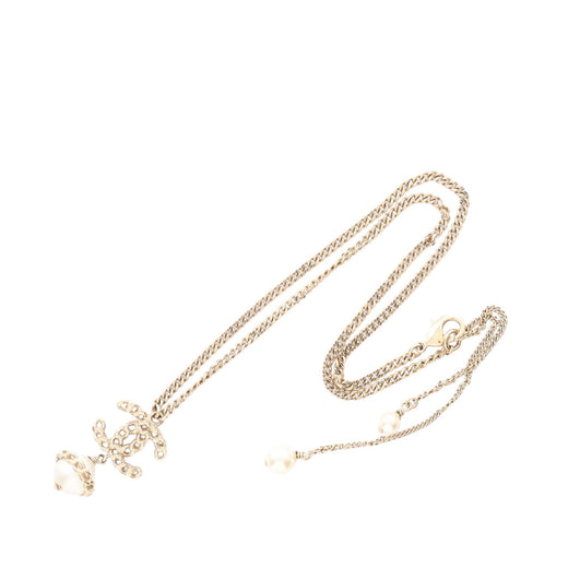 Gold Plated Faux Pearl CC Pendant Necklace - Image 1