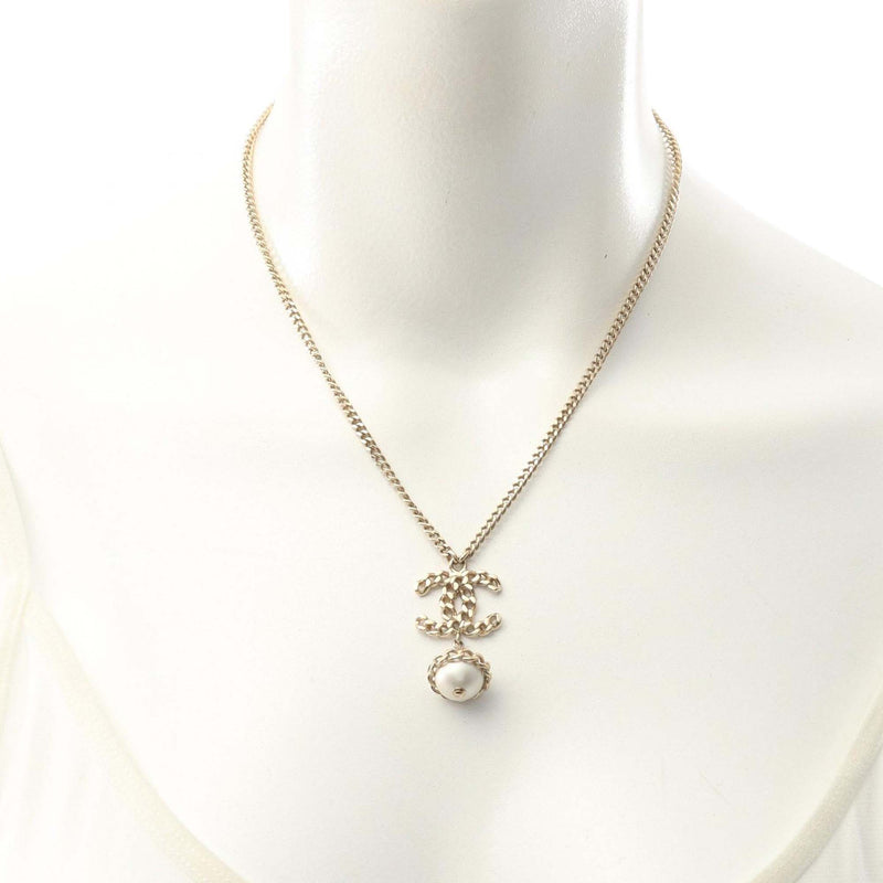 Gold Plated Faux Pearl CC Pendant Necklace - Image 7