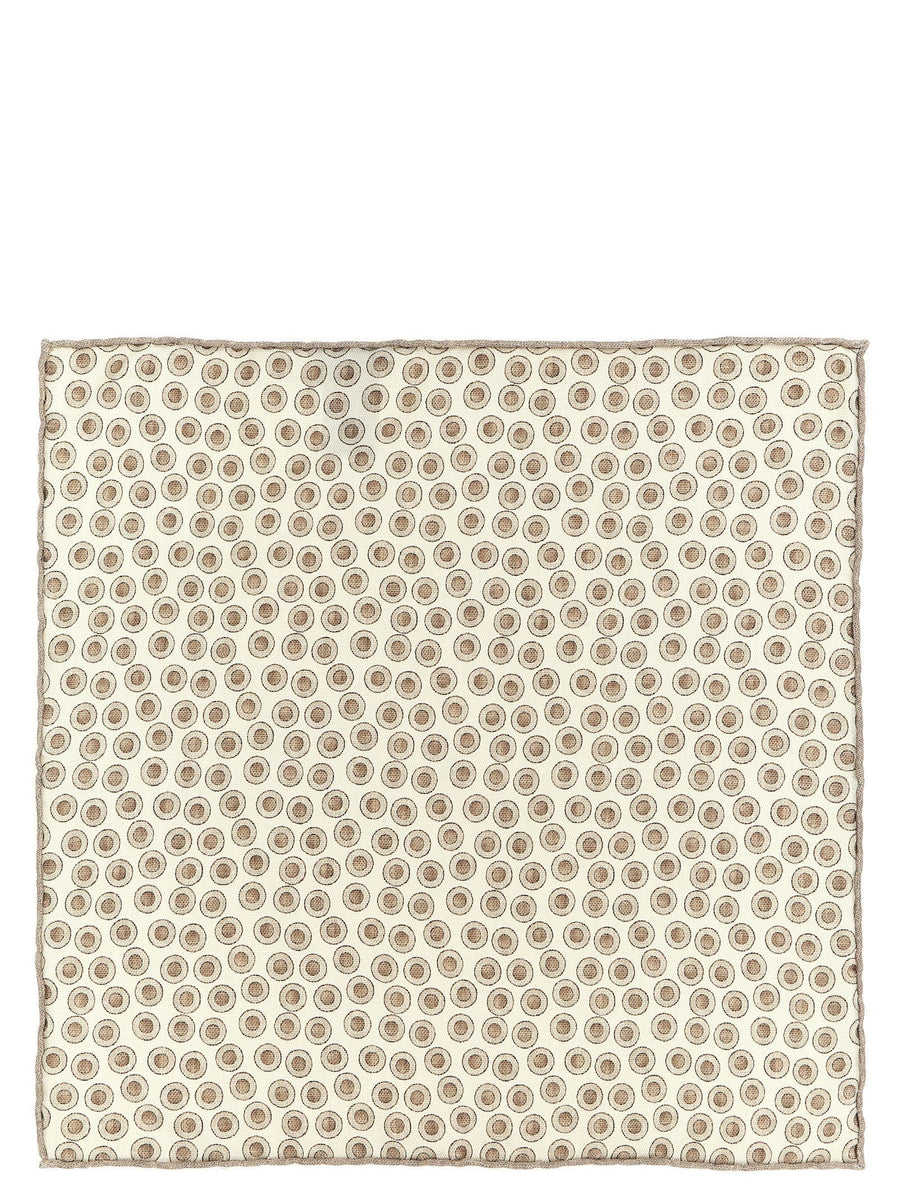 Brunello Cucinelli Polka Dot Silk Pocket Square — Cream Pure Accessory