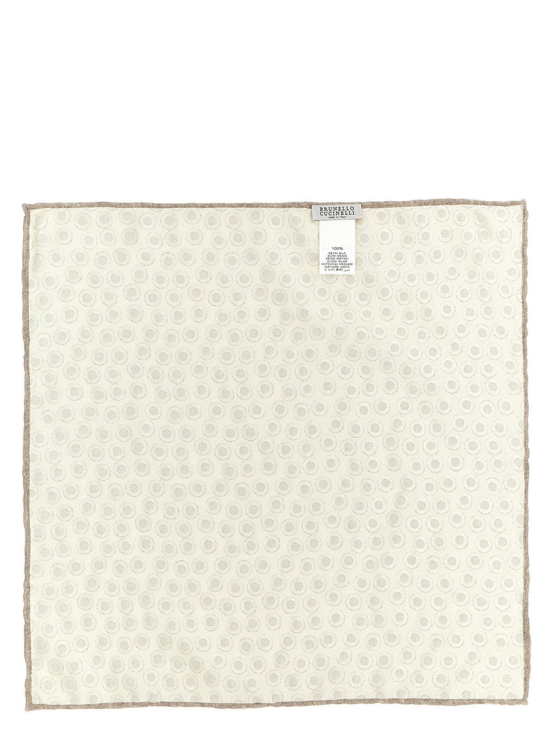 Brunello Cucinelli Polka Dot Silk Pocket Square — Cream Pure Accessory