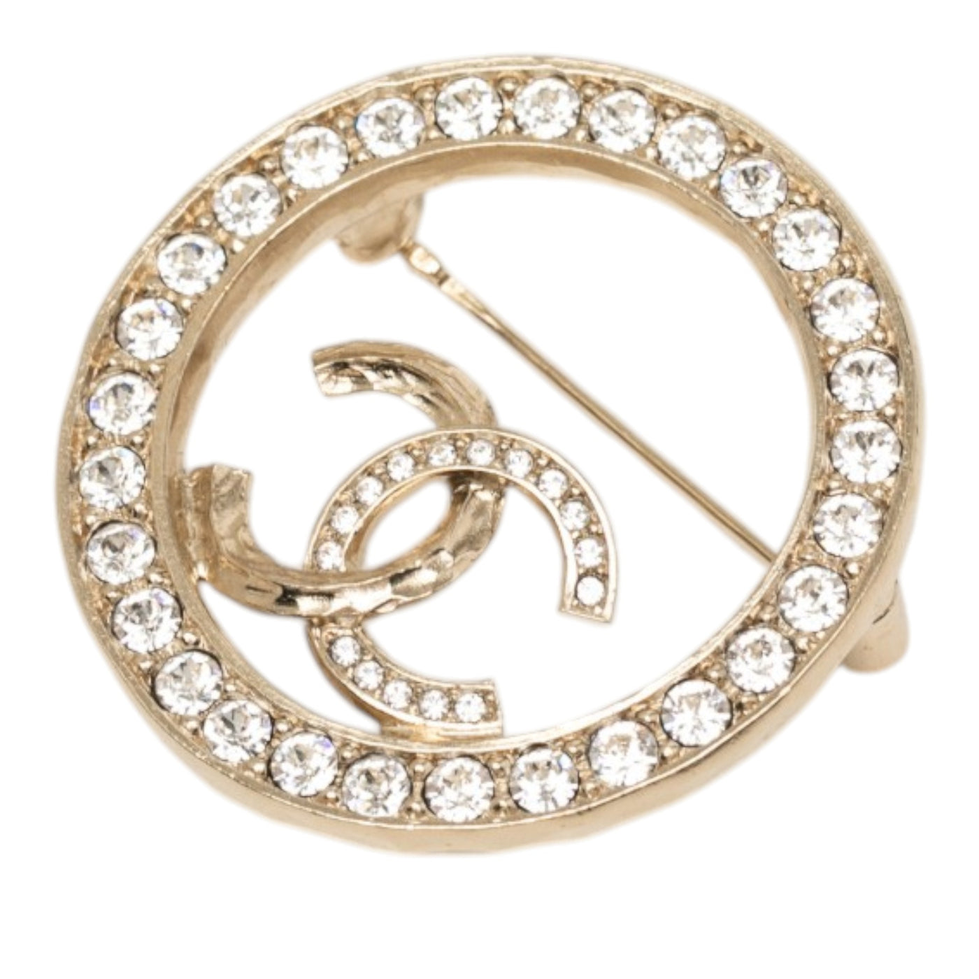 CC Gold Plated Strass Round Pin Brooch - Image 1