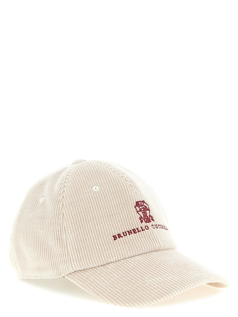Brunello Cucinelli Corduroy Baseball Cap — Cream Cotton Caps