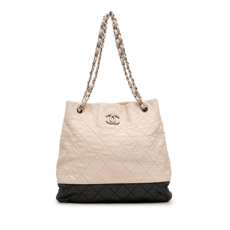 CC Bicolor Quilted Aged Calfskin Accordion Tote