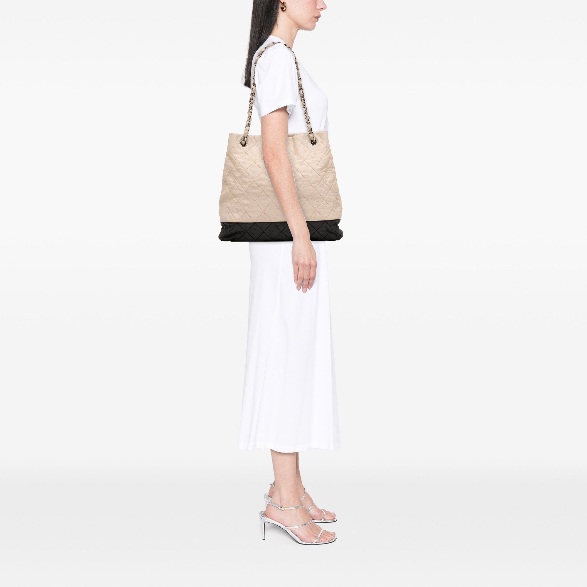 CC Bicolor Quilted Aged Calfskin Accordion Tote - Image 6