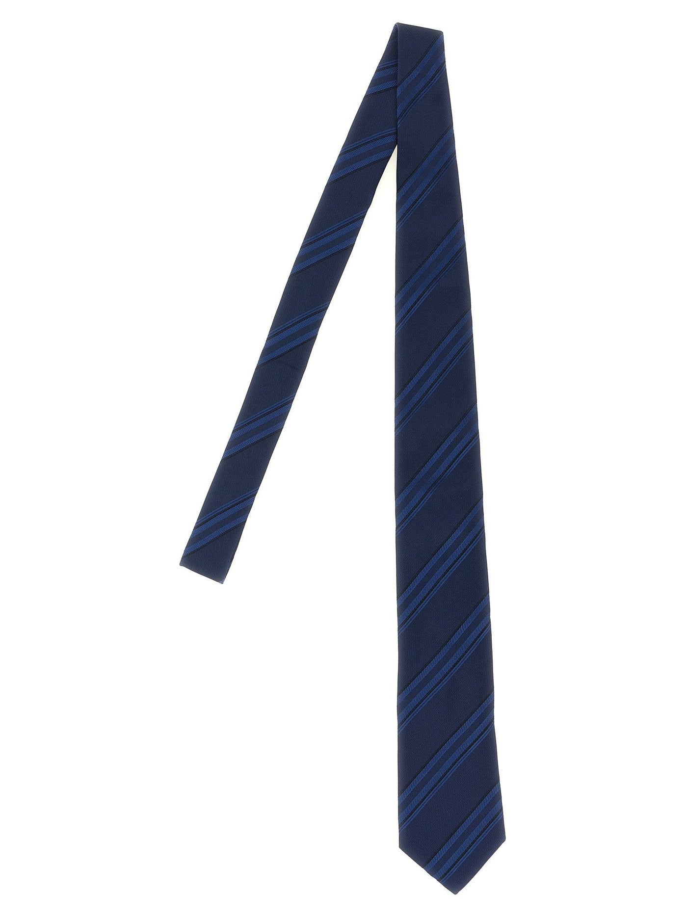 Brunello Cucinelli Diagonal Striped Silk Necktie — Navy Pure Neckties