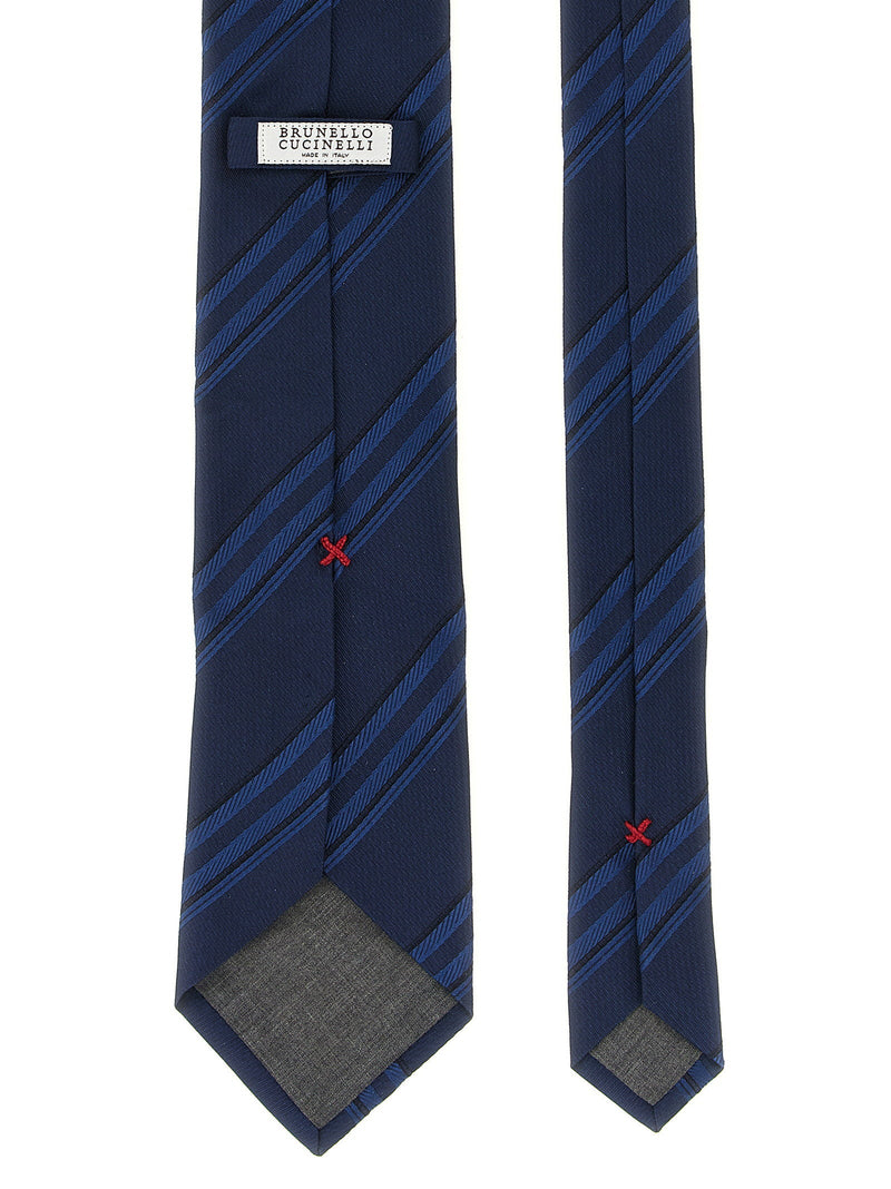 Brunello Cucinelli Diagonal Striped Silk Necktie — Navy Pure Neckties