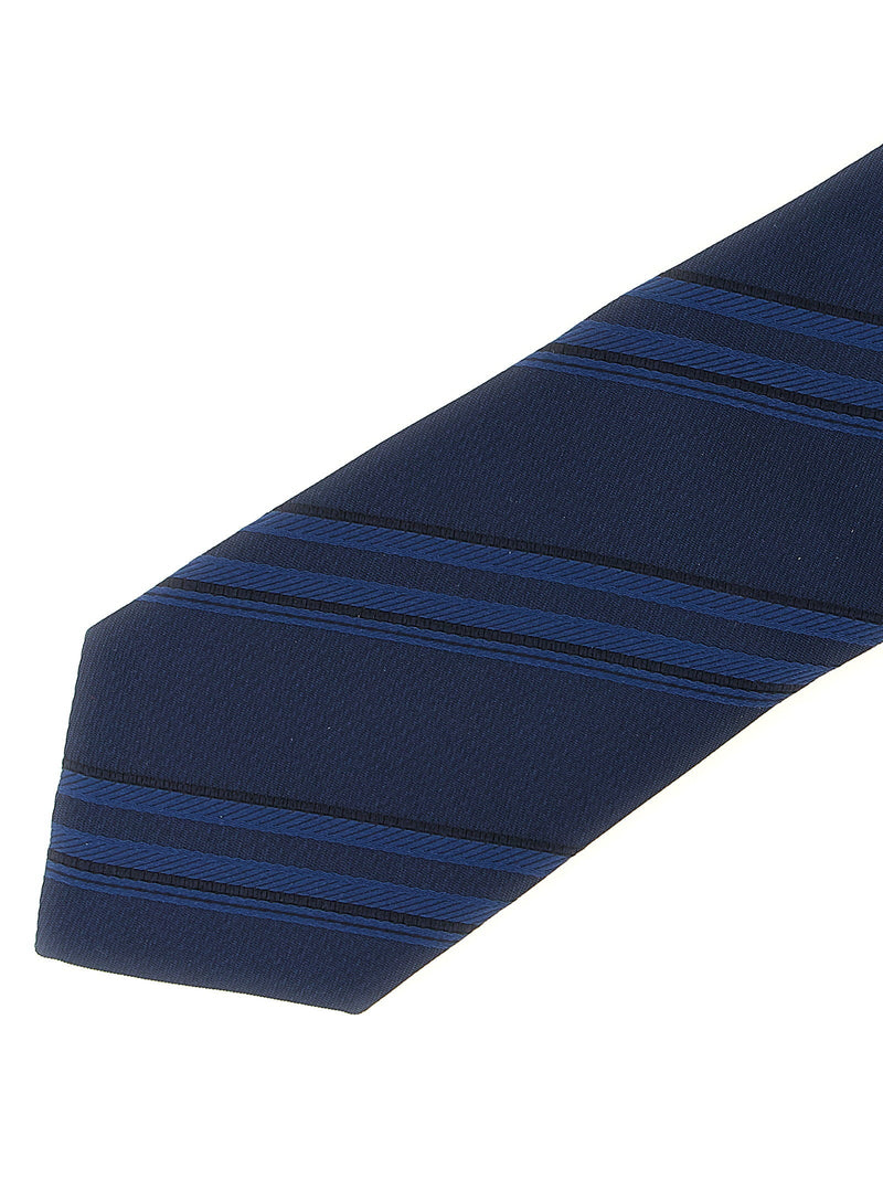 Brunello Cucinelli Diagonal Striped Silk Necktie — Navy Pure Neckties