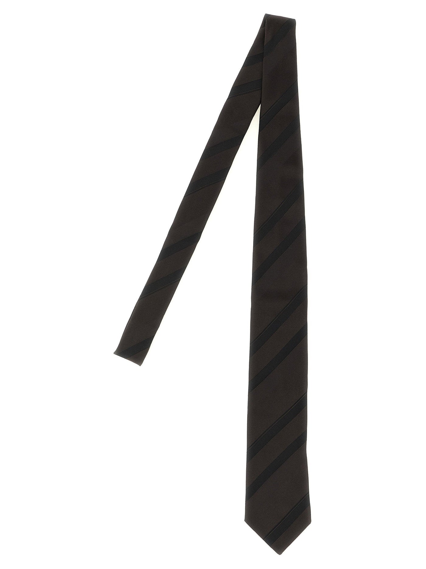 Brunello Cucinelli Regimental Silk Necktie — Brown Pure Neckties