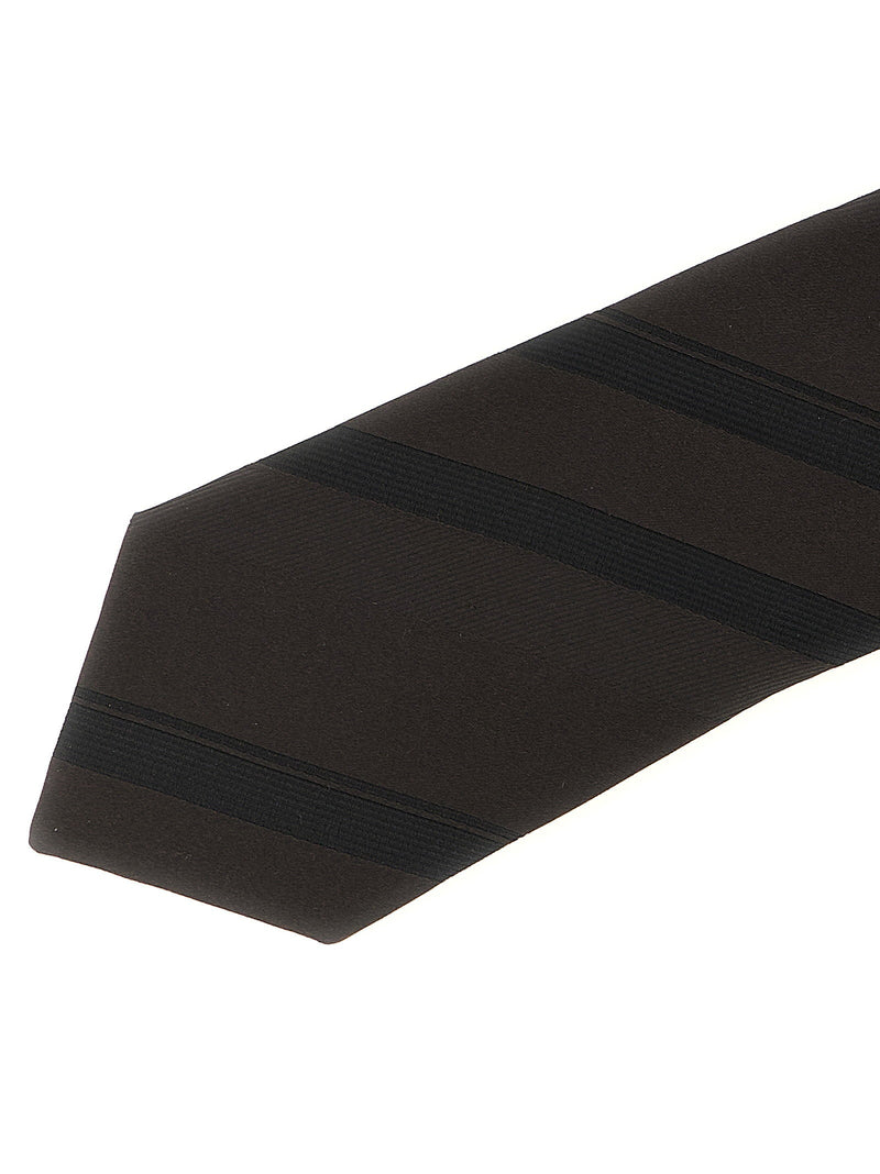 Brunello Cucinelli Regimental Silk Necktie — Brown Pure Neckties