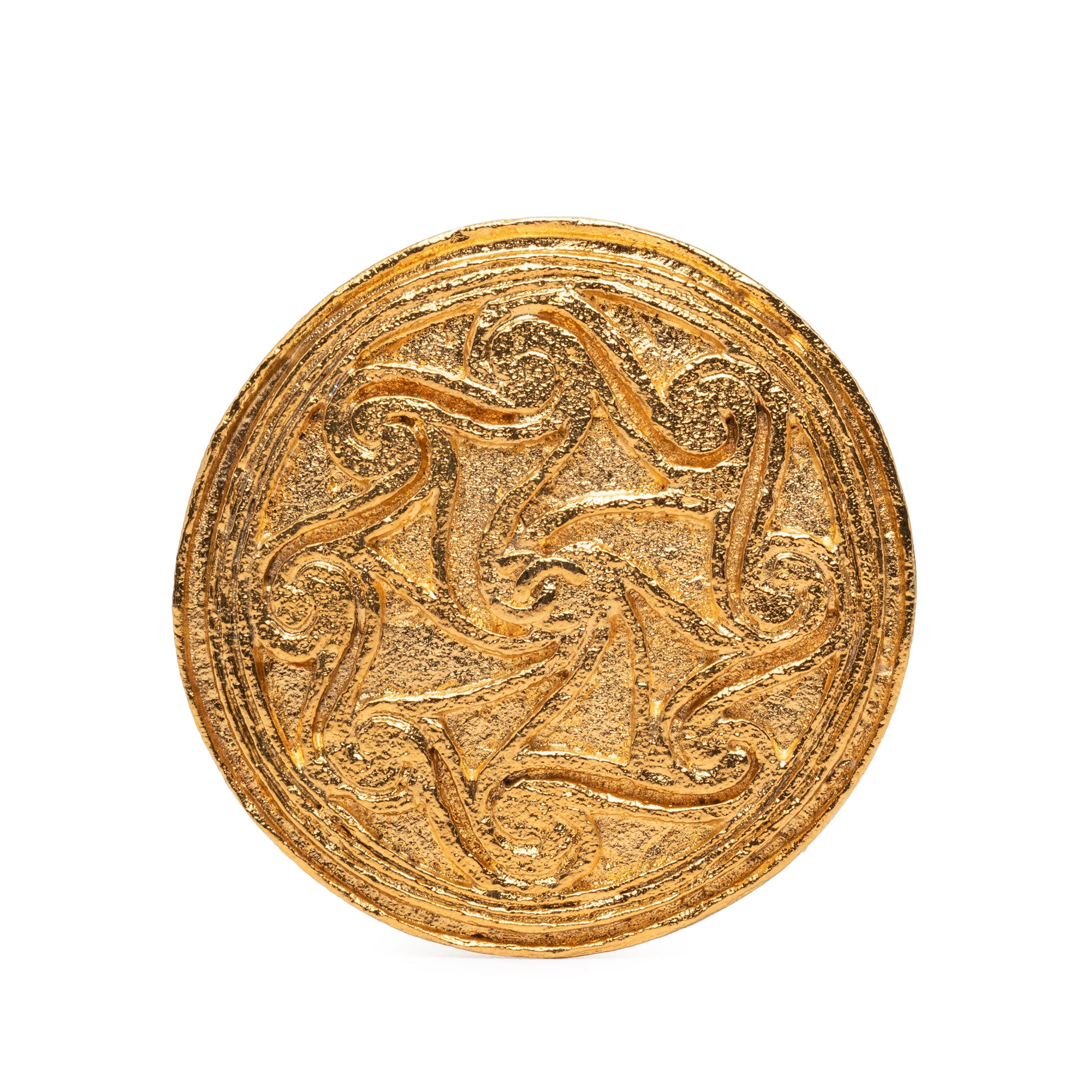 CC Gold Plated Swirl Medallion Brooch - Image 1