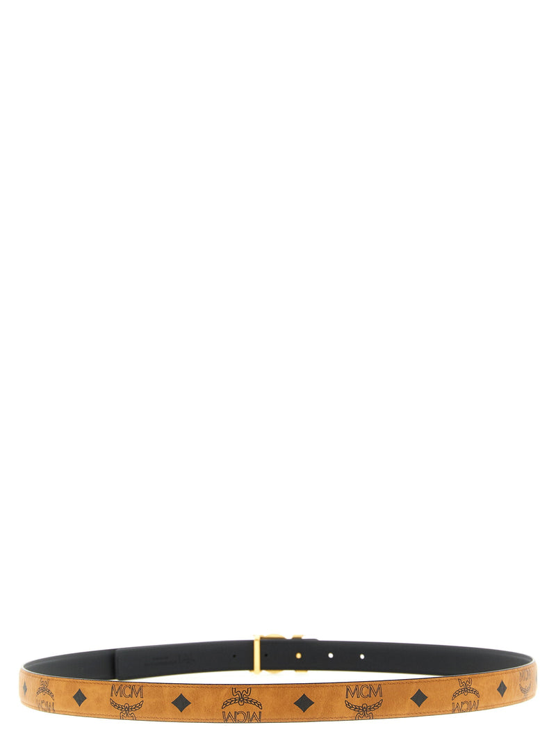Mcm Logo Buckle Monogram Belt — Tan