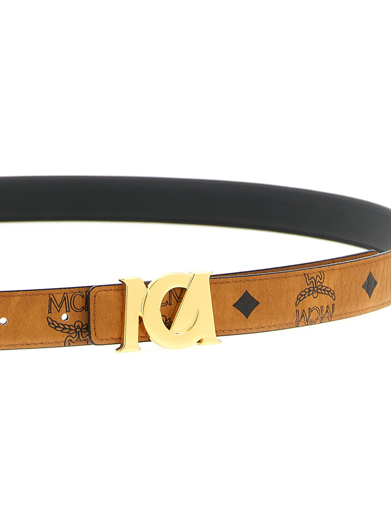 Mcm Logo Buckle Monogram Belt — Tan