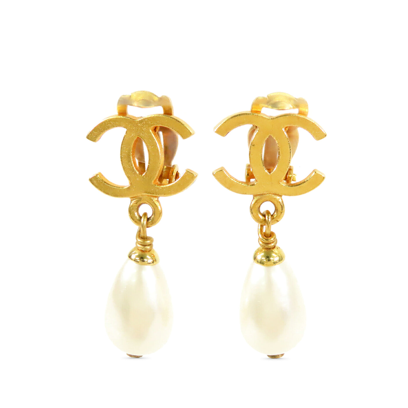 CC Gold Plated Faux Pearl Dangle Clip On Earrings - Image 1