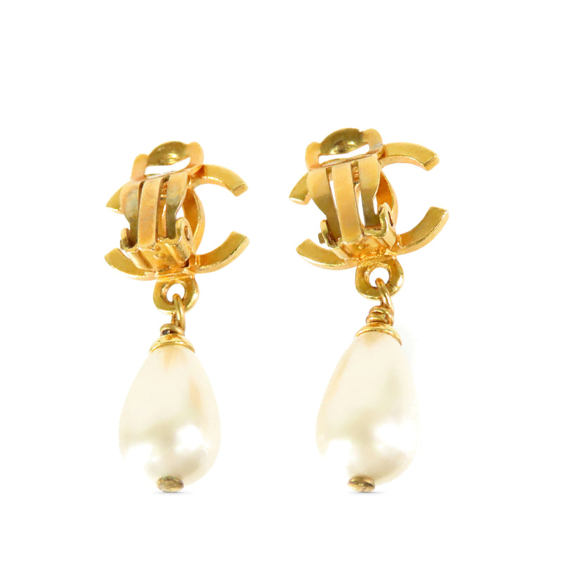 CC Gold Plated Faux Pearl Dangle Clip On Earrings - Image 2