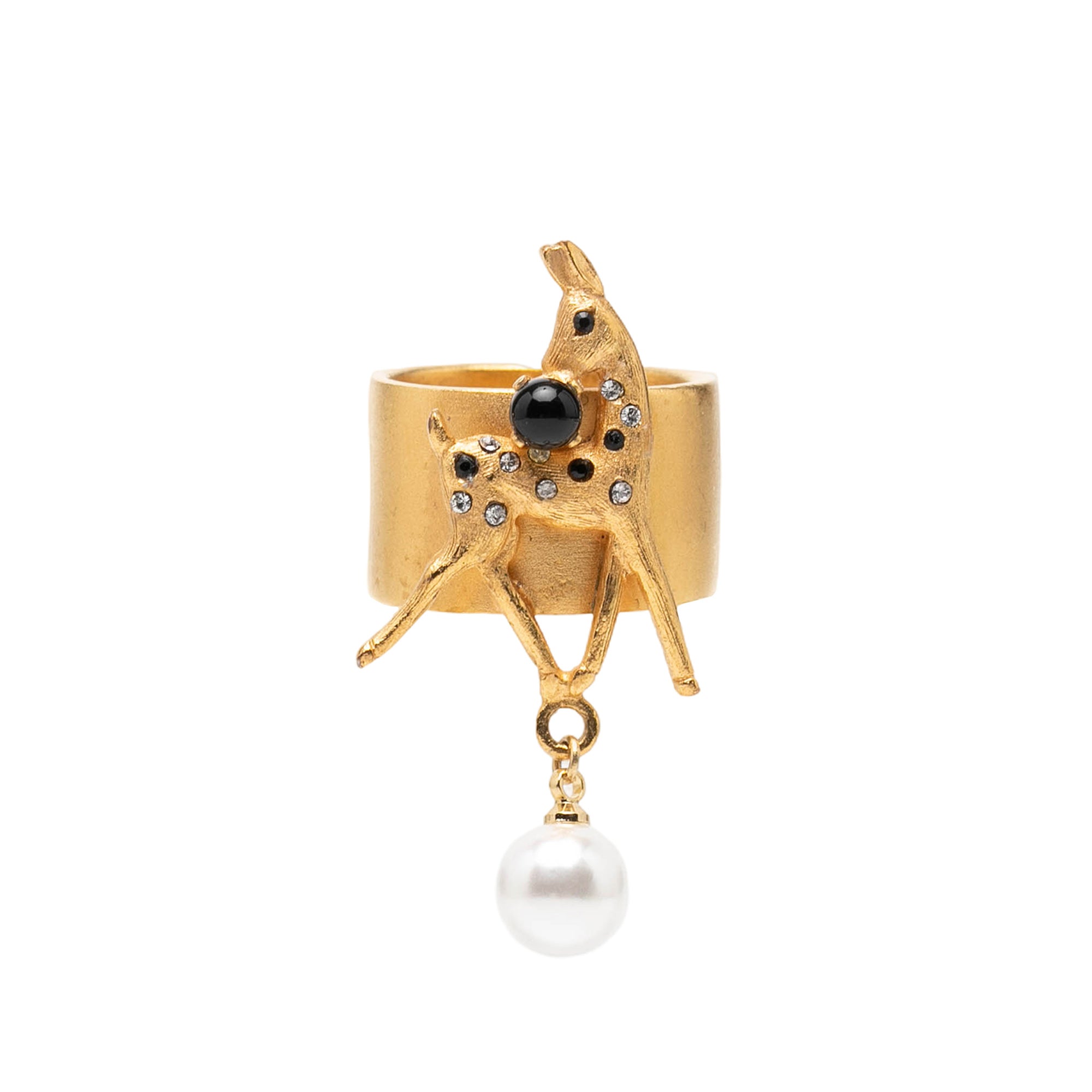 Gold Plated Rhinestone and Faux Pearl Bambi Ring - Image 1
