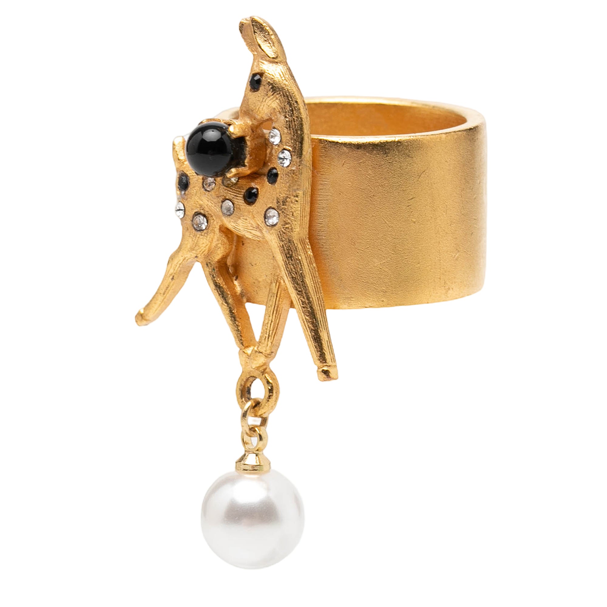 Gold Plated Rhinestone and Faux Pearl Bambi Ring - Image 2