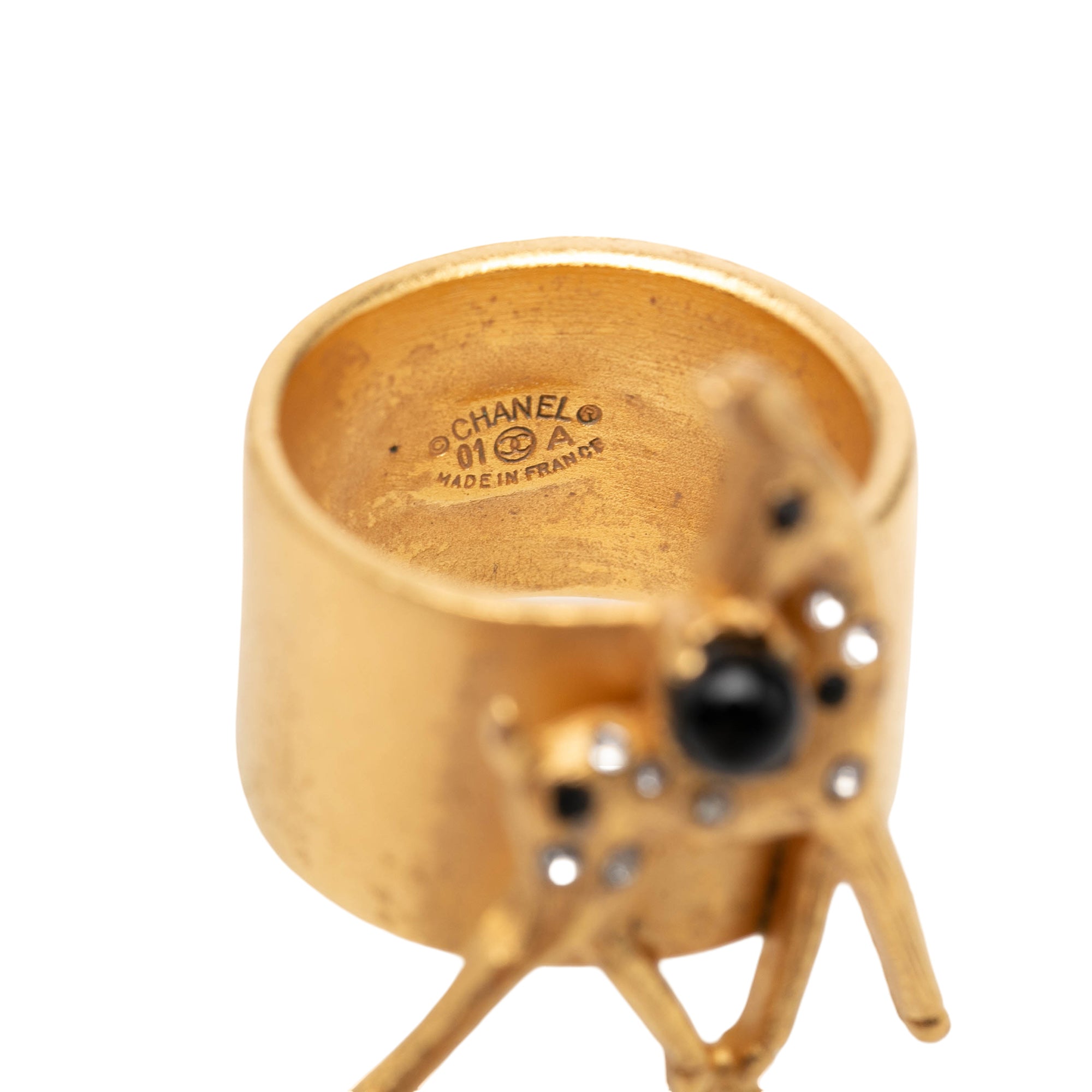 Gold Plated Rhinestone and Faux Pearl Bambi Ring - Image 4
