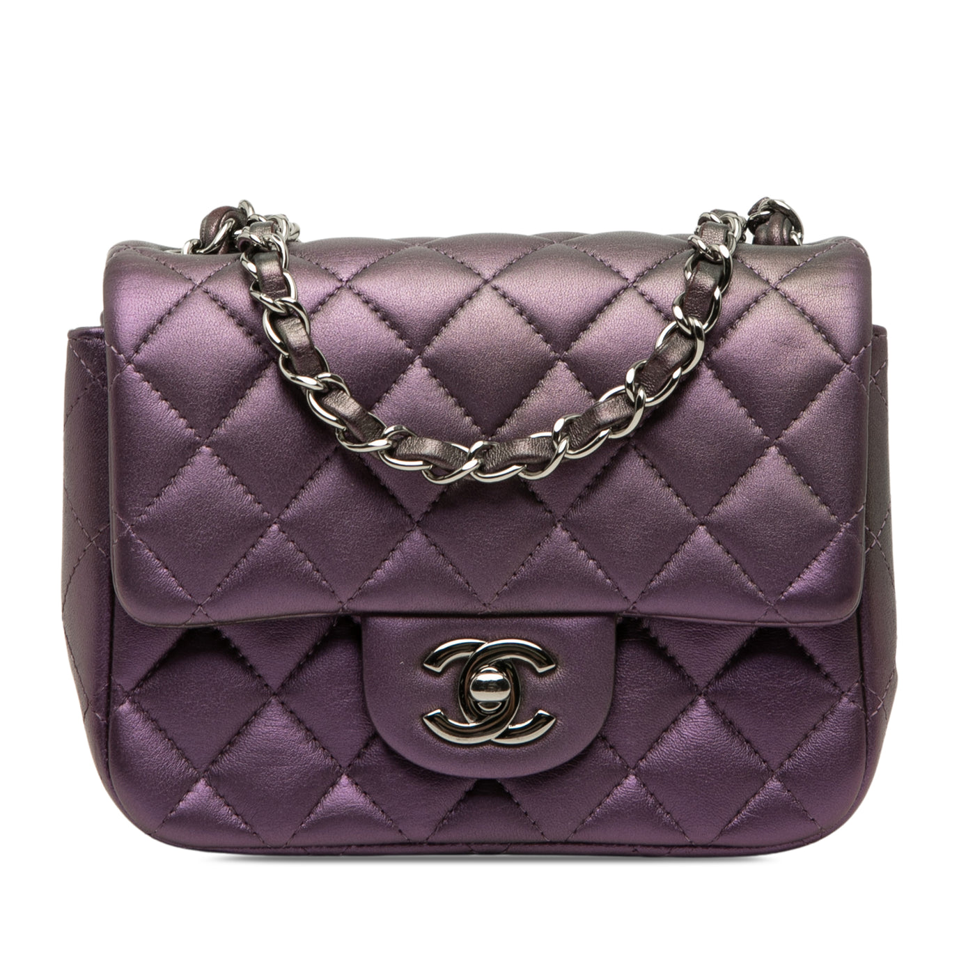 Mini Square Classic Iridescent Lambskin Single Flap - Image 1