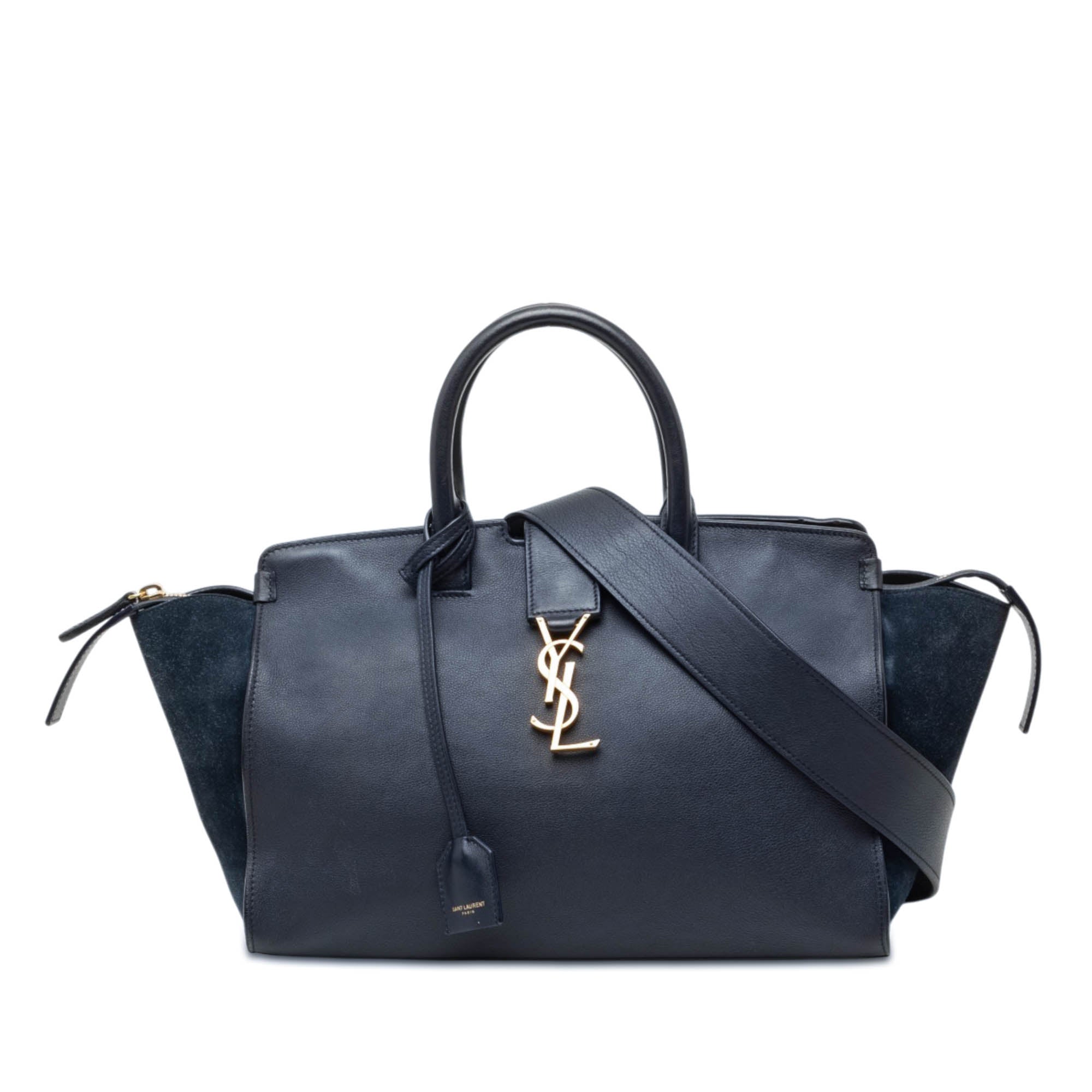 Small Suede Trimmed Calfskin Downtown Cabas Satchel - Image 1
